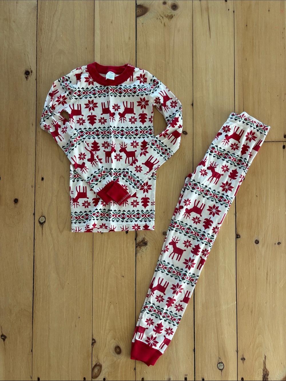 Hanna Andersson Red & Cream Reindeer Holiday Pajama Set, Size 10 (140cm)